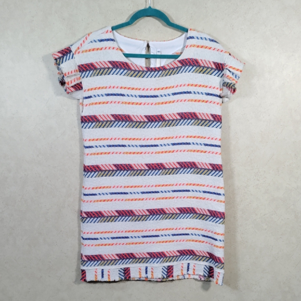 5089 Uncle Frank cream & multi-color cotton striped sleeveless dress S